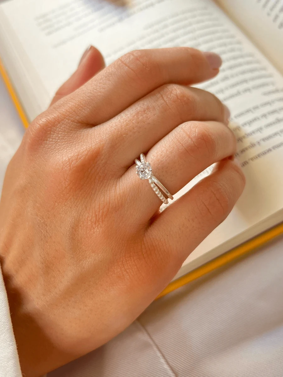 Solitaire Ring Braided Hoop 925 Sterling Silver - 紙牌 - 查看 1