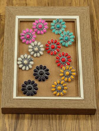 1 对新款西部复古波西米亚风格花瓣形镶嵌绿松石耳环，适合女性，简约波西米亚风格珠宝，女士时尚珠宝，垂坠耳环，适合女性日常和派对珠宝礼物