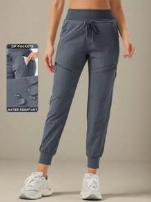 ZUTY Women's Joggers Lightweight Hiking Pants High Waist 5 Zipper Pockets Quick Dry Travel Athletic - Grey - View 1