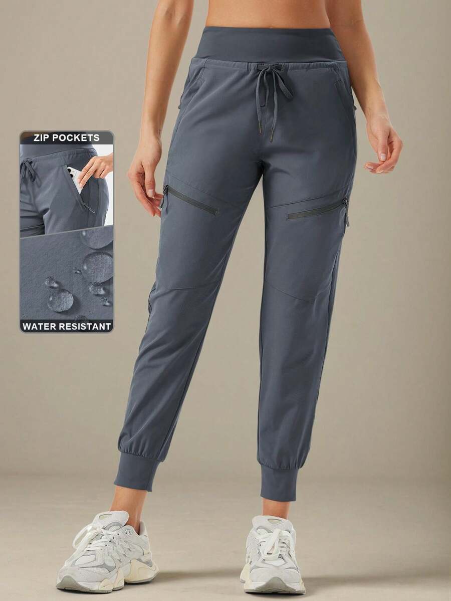 ZUTY Women's Joggers Lightweight Hiking Pants High Waist 5 Zipper Pockets Quick Dry Travel Athletic - Grey - View 1