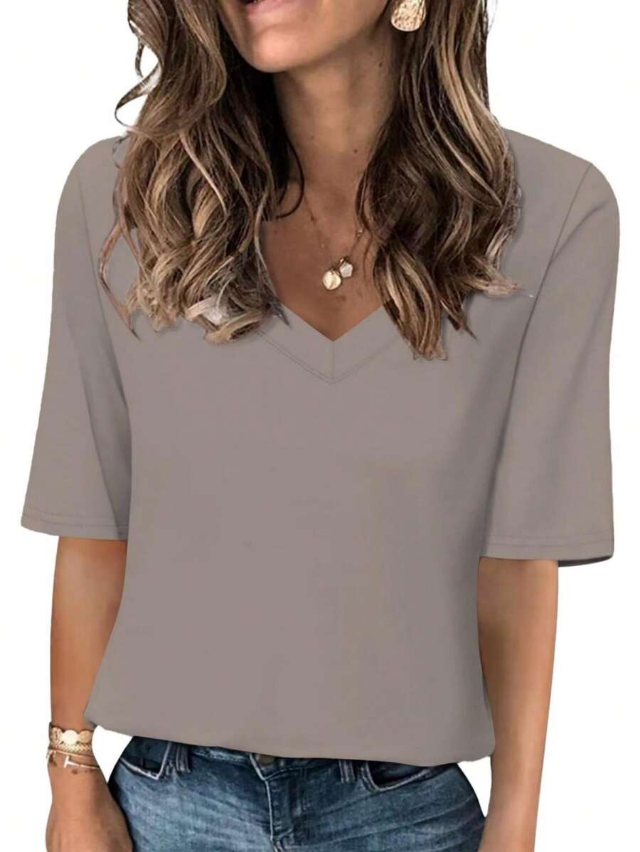 OUTBALL Fashion Solid Color Women Summer Casual Top Office Blouse