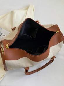 1pc Canvas Contrast Color Patchwork Fashion Duffle Bag, Unisex Travel Luggage, Suitable For Overnight Tay, Commuting, Short-Distance Travel(Small Size For Commuting, Large Size For Short-Trip) Travel Bag For Suitcase Overnight Bag Gym Bag Weekend Bag Duffel Bag For Luggage Carry On Bag College Bag Luggage Bags Weekender Bag Hospital Bag Holiday Waterproof Bag Winter Bag For School School Accessories School Stuff