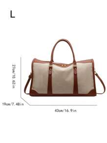 1pc Canvas Contrast Color Patchwork Fashion Duffle Bag, Unisex Travel Luggage, Suitable For Overnight Tay, Commuting, Short-Distance Travel(Small Size For Commuting, Large Size For Short-Trip) Travel Bag For Suitcase Overnight Bag Gym Bag Weekend Bag Duffel Bag For Luggage Carry On Bag College Bag Luggage Bags Weekender Bag Hospital Bag Holiday Waterproof Bag Winter Bag For School School Accessories School Stuff