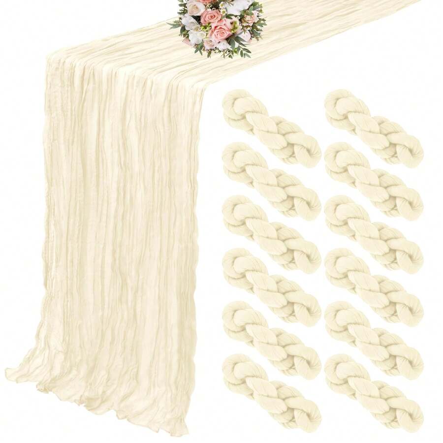 YMHPRIDE 12 Packs Of Cheese Cloth Tablecloth, 35 X 120 Inches Long, Bohemian Cheese Cloth Gauze Tablecloth, Translucent Tablecloth, Wedding Decorations, Bridal Shower, Birthday Party - 米色 - 查看 1