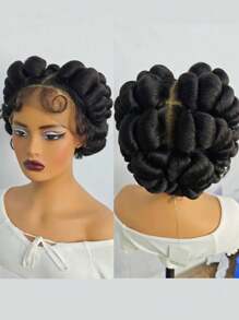 Transparent Full Lace Box Braided Wigs Short Cute Handmade Bantu Synthetic Full Lace Front Wig With Baby Hair Knotless Braiding Hair Wigs For Women - Black - View 2