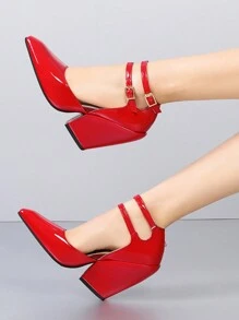 Red Closed Toe Wedge High Heel Women's Sandals, Leopard Print Fashion Sexy Mary Jane Shoes, New 2024 Spring Collection