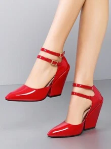 Red Closed Toe Wedge High Heel Women's Sandals, Leopard Print Fashion Sexy Mary Jane Shoes, New 2024 Spring Collection