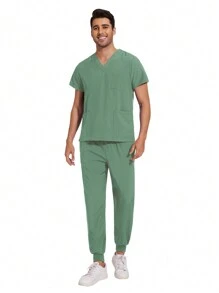 Scrubs Sets Men Multicolour Short Sleeve Tops+Jogger Pants Suit Nursing Joggers Pet Veterinary Work Scrubs Uniform Men Nurse Sets - Mint Green - View 3