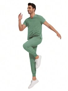 Scrubs Sets Men Multicolour Short Sleeve Tops+Jogger Pants Suit Nursing Joggers Pet Veterinary Work Scrubs Uniform Men Nurse Sets - Mint Green - View 7