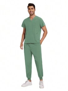 Scrubs Sets Men Multicolour Short Sleeve Tops+Jogger Pants Suit Nursing Joggers Pet Veterinary Work Scrubs Uniform Men Nurse Sets - Mint Green - View 4