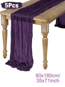 5件套浅紫色褶皱桌旗，折叠桌布，节日生日装饰，婚礼装饰，节日家居装饰，派对房间餐桌装饰，紫色桌布，桌旗，纯色浅紫色桌布，生日装饰，婚礼装饰，2025新年装饰，派对礼物，婴儿派对装饰，家用桌旗 - 紫色 - 查看 11