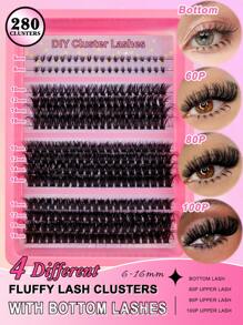 280 件 D 卷曲 DIY 簇状睫毛延长套装 8-16 毫米长度混合蓬松 60D+80D+100D 3 种款式混合+40 件透明带底部单根睫毛簇状分段尖刺 D 卷曲睫毛延长可以使猫眼睫毛看起来或自然外观和蓬松体积戏剧性睫毛效果睫毛簇、睫毛簇、单根睫毛、睫毛、假睫毛 - D - 查看 1
