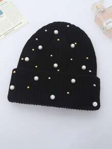 1pc New Millinery Wool Hat In Autumn And Winter, Fashion Faux Pearls Embellish Winter Hat, Winter Wool Hat Warm Knit Hat, Fashionable Atmosphere. - 1pc - View 10