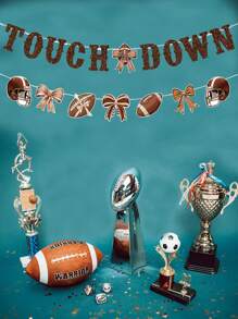 Football Game Time Touch Down Banner,Football Party 2025 Hanging Garland Banner For Game Day Party Backdrop,Football Day Supplies - Brown - View 4