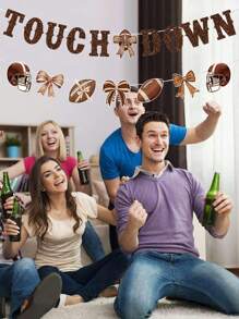 Football Game Time Touch Down Banner,Football Party 2025 Hanging Garland Banner For Game Day Party Backdrop,Football Day Supplies - Brown - View 2