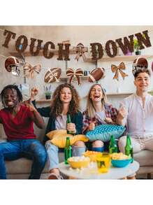 Football Game Time Touch Down Banner,Football Party 2025 Hanging Garland Banner For Game Day Party Backdrop,Football Day Supplies - Brown - View 3
