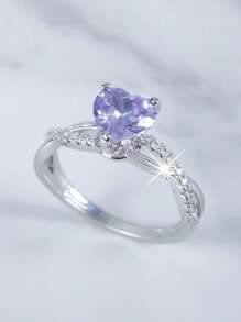 1 pieza Anillo de mujer con forma de corazón con 12 piedras de nacimiento del zodíaco, elegante y romántico, adecuado como regalo de San Valentín, aniversario, regalo romántico para tu pareja, boda y compromiso