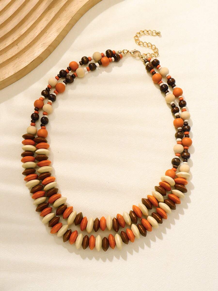 BOCAR Bohemian Wooden Beads Statement Jewelry Strand Necklace For Women