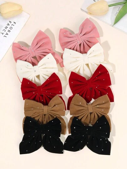 10pcs Velvet Hair Bows For Girls Solid Color Bow Alligator Clips With Full Lined Elegant Bow Hair Clips Hairpins Barrettes With Tail Girls Fall Winter Holiday Party Headpiece New Year Gift Headgear Kids Baby Hair Accessories Love Valentine