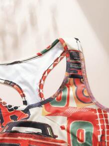 [Retro-Style Series]Women's Letter Print Sports Bra And Pantines Set Lingerie - Multicolor - View 4