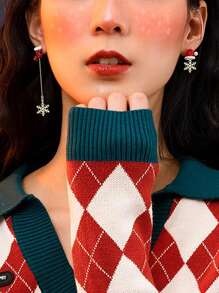 时尚不对称圣诞圣诞老人流苏耳钉雪花女士珠宝珐琅圣诞星树穿孔派对珠宝礼物 - 彩色 - 查看 3