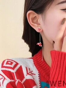 时尚不对称圣诞圣诞老人流苏耳钉雪花女士珠宝珐琅圣诞星树穿孔派对珠宝礼物 - 彩色 - 查看 9