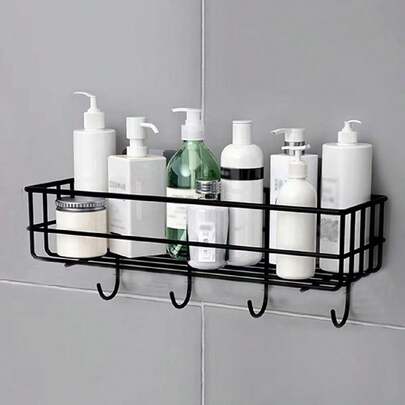 1 件浴室/厨房壁挂式搁板，粘性储物架，带篮子房间装饰