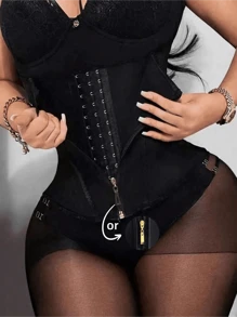 1pc Women's Corset Waist Trainer Belt With Zipper High Compression Body Shaper ,Tight Compression Belly Control Band, Suitable For Daily Wear - Black - View 2