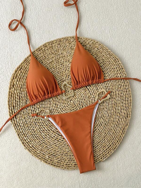 Neuer sexy europäischer und amerikanischer Stil einfarbiger Träger-Schnallen-Accessoire Bikini Badeanzug für Frauen