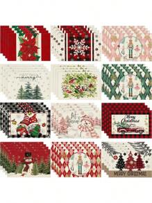 Christmas Placemats Linen Christmas Trees Snowflake Gnome Print Table Mats Xmas Table Pads For Home - O - View 4