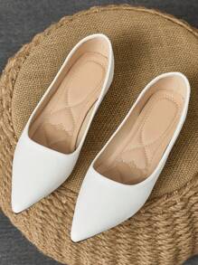 Women Flat Solid Pointed Toe Slip-On Loafers, Comfortable Dress Casual Work Office Shoes For All Season