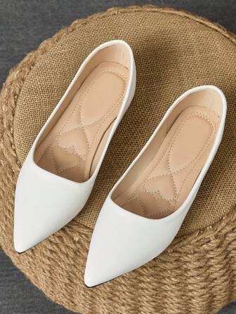 WHDXY 女士平底纯色尖头一脚蹬乐福鞋，舒适正装休闲工作办公鞋，适合所有季节