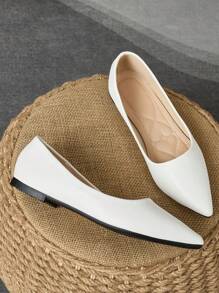 Women Flat Solid Pointed Toe Slip-On Loafers, Comfortable Dress Casual Work Office Shoes For All Season