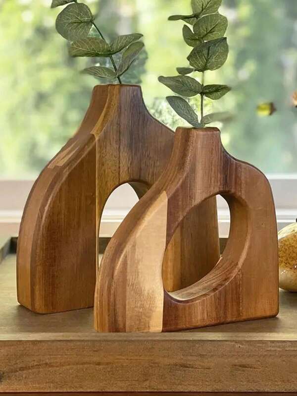 2pcs Walnut Solid Wood Flower Ware Creative Flower Arrangement Decoration Simple Glass Plant Flower Stand Mini Vase Gifts Birthday Graduation