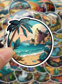 55pcs Outdoor Landscape Cartoon Graffiti Stickers Water Cup Computer Luggage Decoration Waterproof Stickers,Chicken Stickers,Movie Stickers,Construction Stickers,Forest Stickers,Luggage,Small Stickers