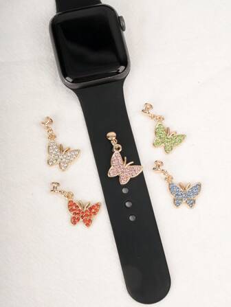1 st. moderiktiga glittrande fjärils-klockarmbandsberlockdekorationer, kompatibel med -armbandstillbehör, kompatibel med Galaxy Watch-armbandseriens berlockdekorationer, perfekta födelsedagspresenter