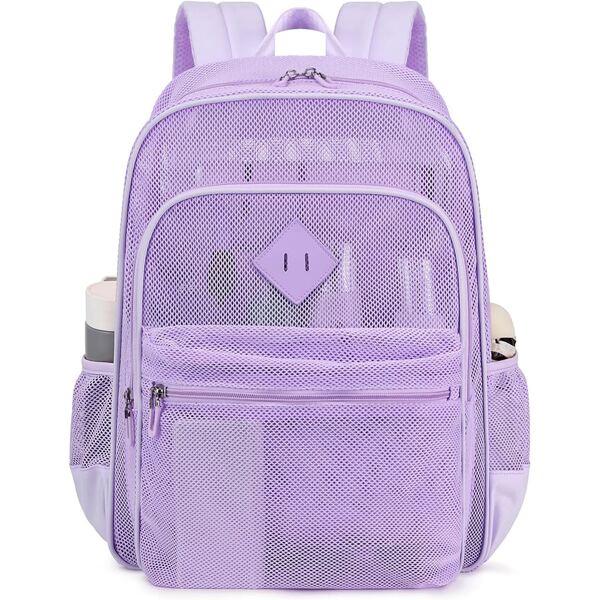 Mesh Backpack Heavy Duty See Through School Backpack Semi-Transparent Net Bookbag For Swimming, Beach, Sports, Work, Travel