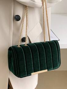 New Gold Velvet Chain Embroidered Women Shoulder Bag & Crossbody Bag, Autumn/Winter - Green - View 2