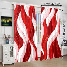 2 件抽象条纹窗帘，卧室装饰窗帘，客厅，家居装饰，房间装饰 - 紅色 - 查看 5