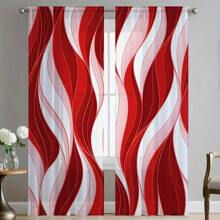 2 件抽象条纹窗帘，卧室装饰窗帘，客厅，家居装饰，房间装饰 - 紅色 - 查看 6