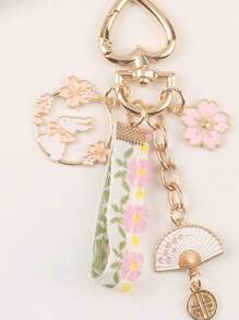 Cute Fan & Flower Decor Keychain Car Accessories Bag Charm Backpack For School Goth Y2k Bag Lanyards With Id Holder Car Accessories Bag Charms