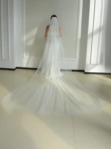 1pc Sheer Long Train Bridal Veil, Simple Solid Color Hair Comb, Wedding & Wedding Party Accessory, Multiple Sizes