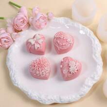 4pcs Heart Shaped Silicone Molds - Multifunctional Love Theme Wedding Candle, Soap Making And DIY Molds With Elegant Bow Rose Pattern, Easy Demold - Multicolor - View 3