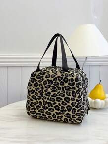 1 件动物图案豹纹午餐袋，柔软的毛绒面料，手持式便携式野餐袋，大容量防水防漏冷藏袋，书包，午餐袋冷藏袋，可爱午餐袋，便当袋，小午餐盒，午餐盒，午餐袋，教师野餐袋，旅行露营袋，教室冷藏袋，野餐袋，便当。