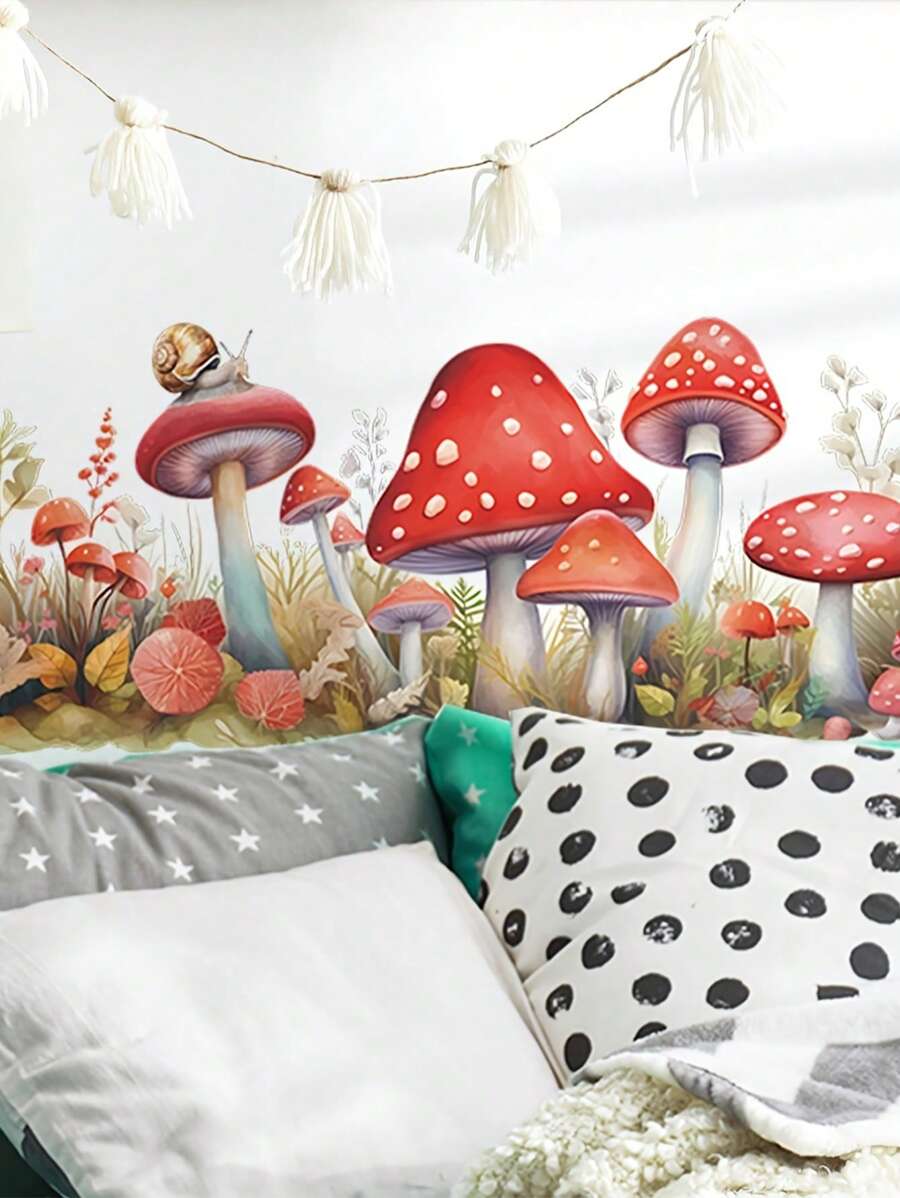 1 件家居装饰现代卡通蘑菇和花卉墙贴，PVC 自粘可拆卸贴花适用于客厅入口儿童卧室家居装饰礼物生日毕业房间装饰墙壁装饰浴室装饰卧室装饰房间装饰用品客厅装饰房屋装饰家居装饰客厅墙纸 - 彩色 - 查看 1