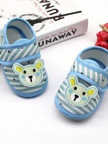 1 Pair Infant Newborn Baby Cartoon Shoes Socks Bear Pattern Stripes Casual Sneakers Soft Sole Toddler Kids Shoes 0-12M