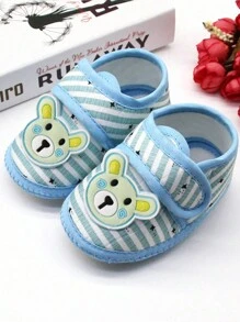1 Pair Infant Newborn Baby Cartoon Shoes Socks Bear Pattern Stripes Casual Sneakers Soft Sole Toddler Kids Shoes 0-12M