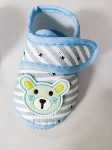 1 Pair Infant Newborn Baby Cartoon Shoes Socks Bear Pattern Stripes Casual Sneakers Soft Sole Toddler Kids Shoes 0-12M