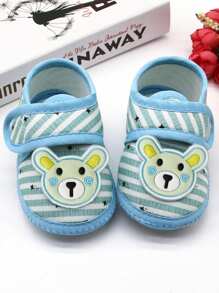 1 Pair Infant Newborn Baby Cartoon Shoes Socks Bear Pattern Stripes Casual Sneakers Soft Sole Toddler Kids Shoes 0-12M