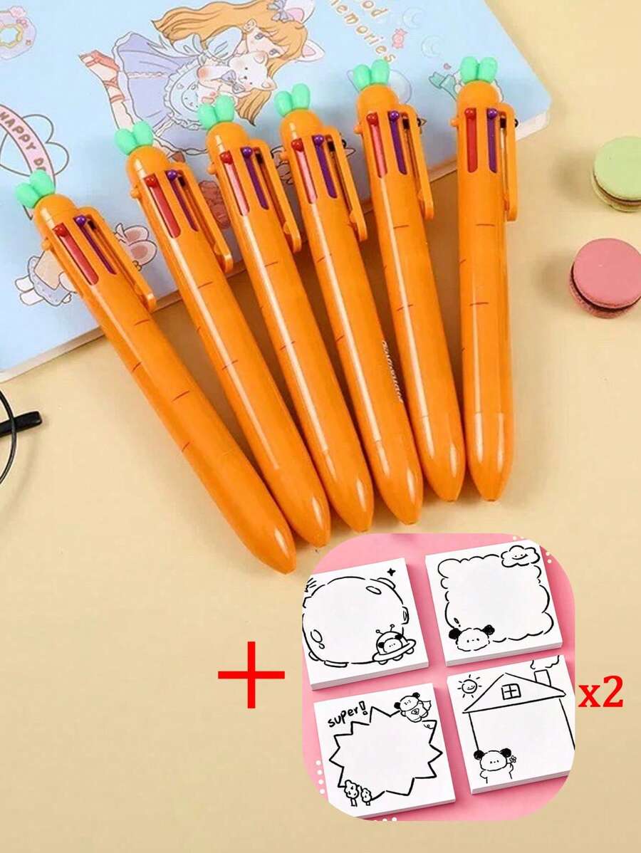 1 bút bi 6 màu hình cà rốt + 2 giấy nhớ hoạt hình hình cà rốt bút bi 6 màu hình hoạt hình dễ thương bút màu sổ tay học sinh bút nhiều màu sáng tạo đơn giản hoạt hình 50 ghi chú, ghi chú hay quên của học sinh, tin nhắn văn phòng, nhãn dán N Times, nhãn dán trang trí sổ tay - nhiều màu - Xem 1